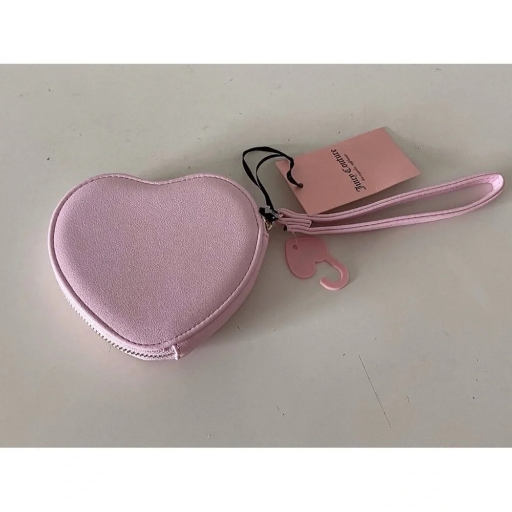 NWT Juicy Couture Kingdom Heart Zip Wristlet Pink Velour Rhinestone Crown Wallet